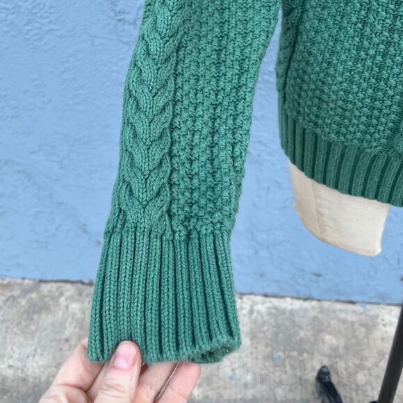 J Crew Cotton Cable Knit Crewneck Fisherman Sweater in Green Men's Medium - Picture 7 of 8